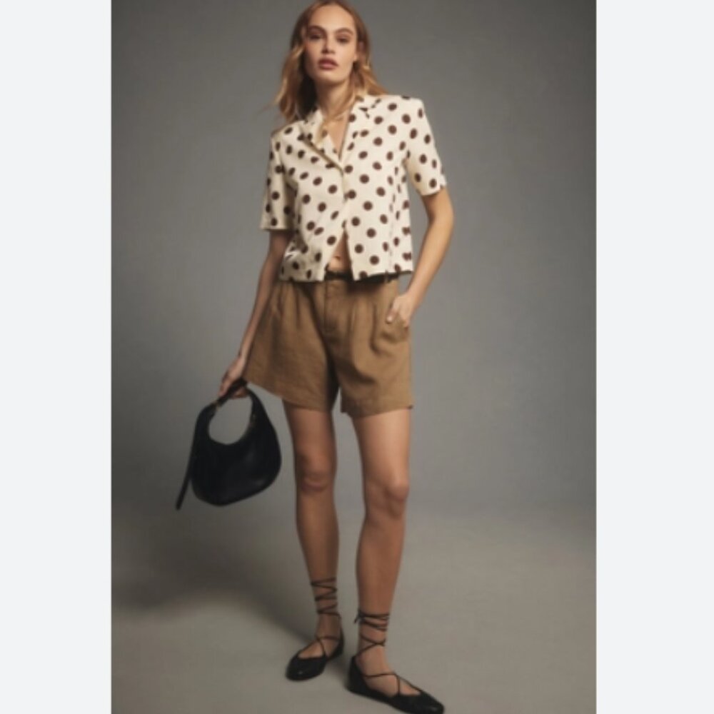 Brand New English Factory Polka Dot Short-Sleeve Textured Blouse